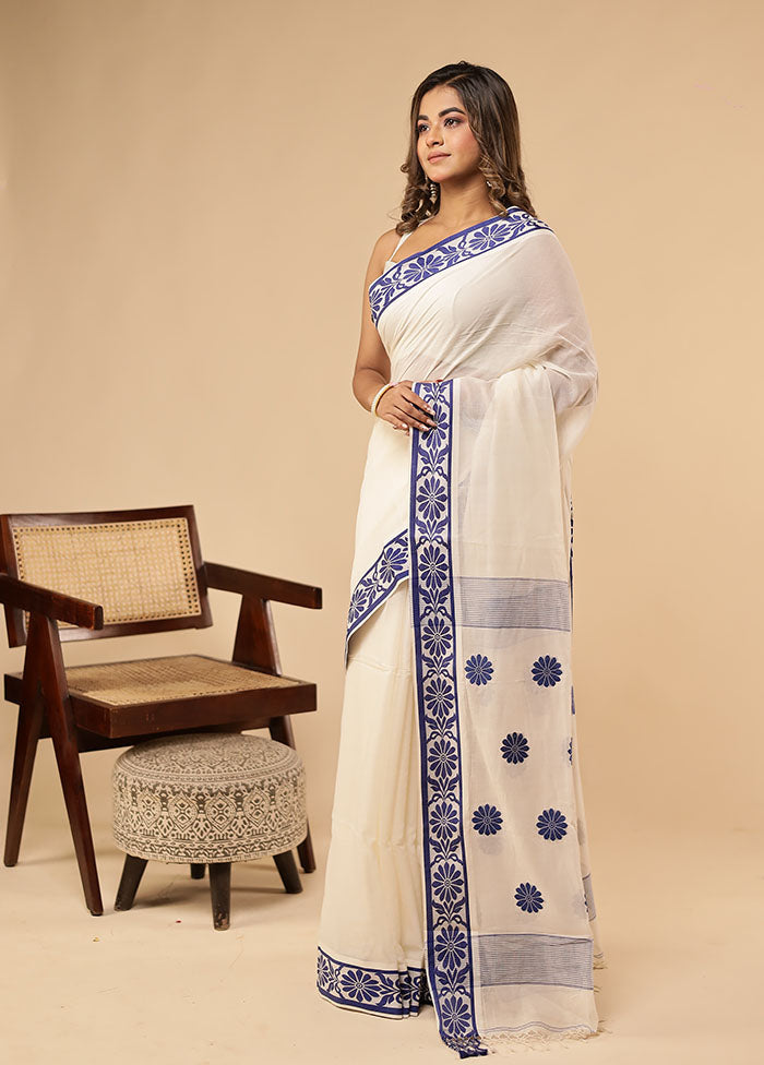 White Matka Silk Saree With Blouse Piece