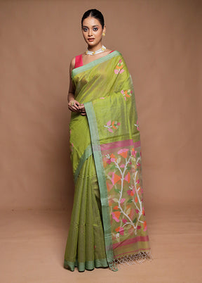 Green Handloom Matka Pure Silk Saree With Blouse Piece