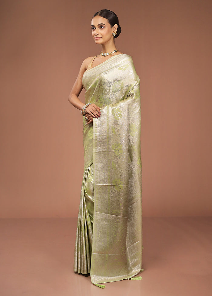 Green Dupion Silk Saree With Blouse Piece
