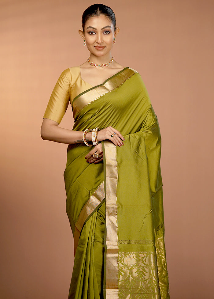 Green Kanjivaram Silk Saree With Blouse Piece