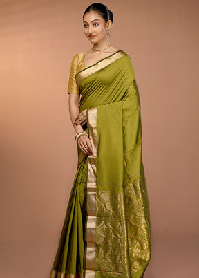 Green Kanjivaram Silk Saree With Blouse Piece