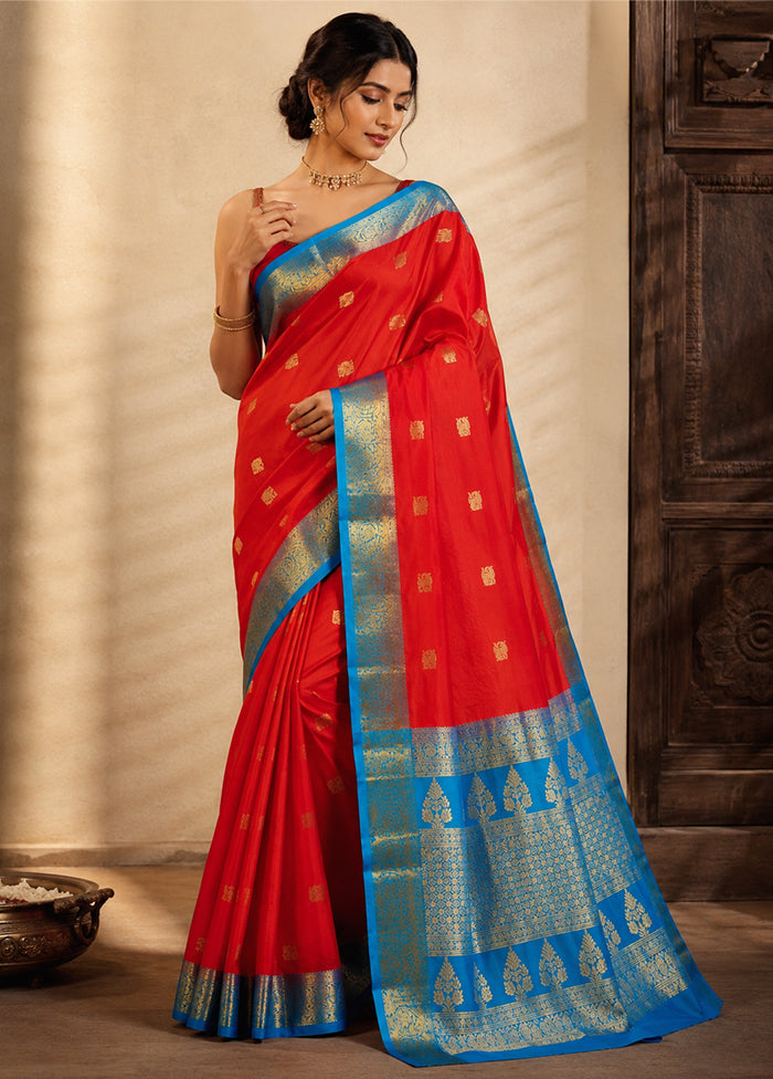 Pink Handloom Kanchipuram Pure Silk Saree With Blouse Piece