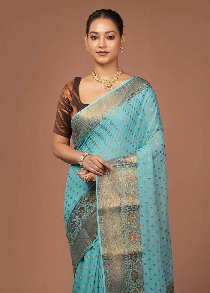 Green Georgette Saree With Blouse Piece