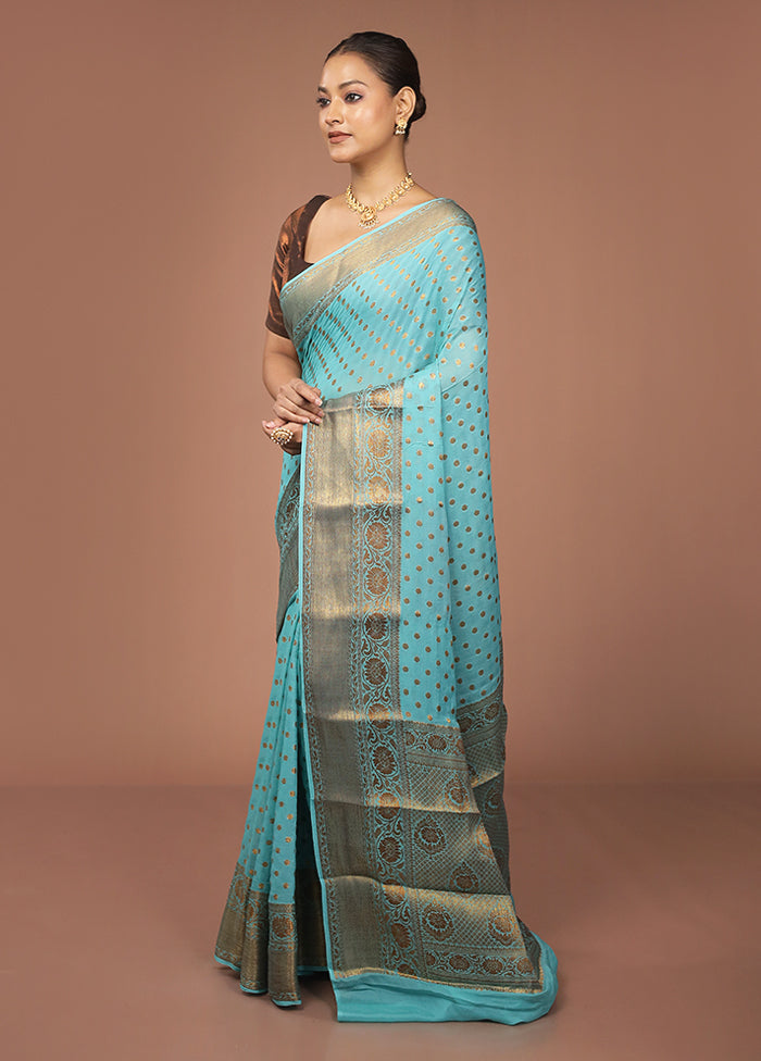 Green Georgette Saree With Blouse Piece