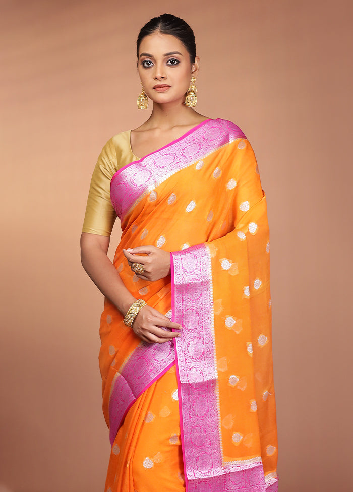 Orange Georgette Saree With Blouse Piece