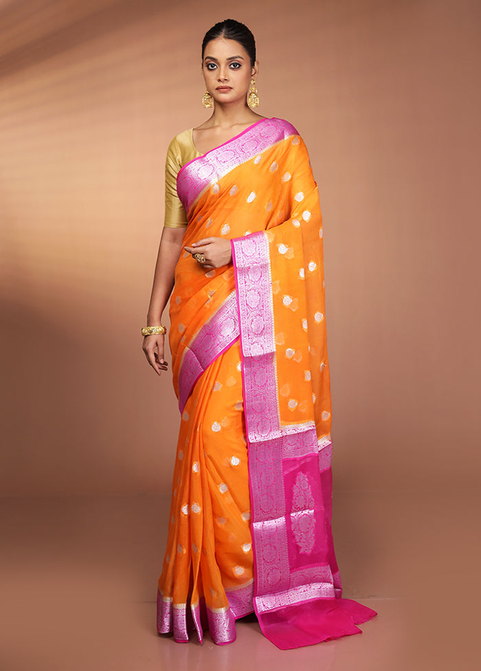 Orange Georgette Saree With Blouse Piece