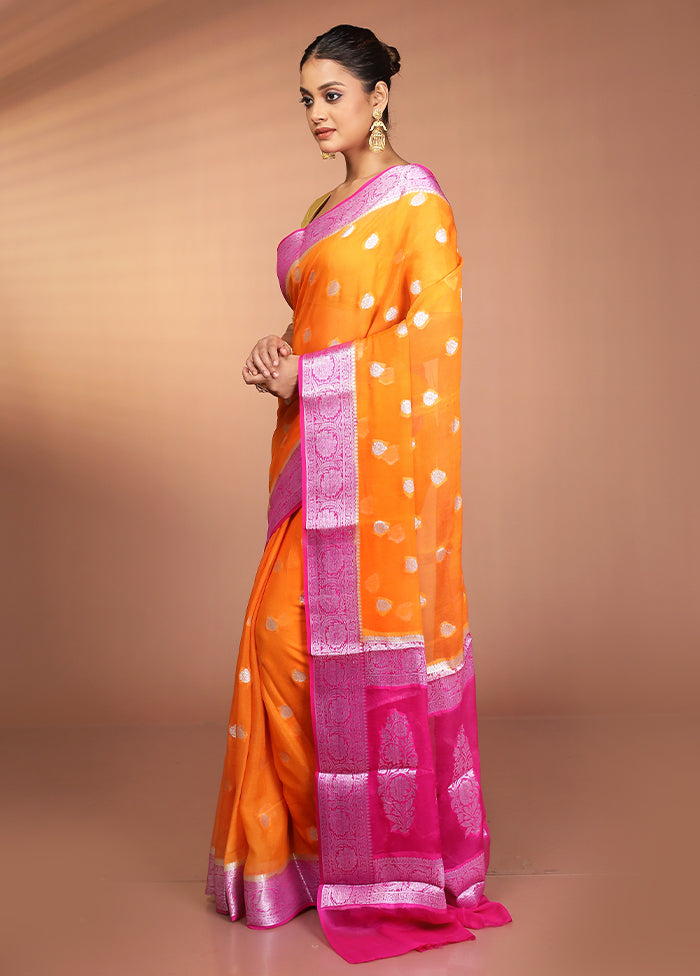 Orange Georgette Saree With Blouse Piece