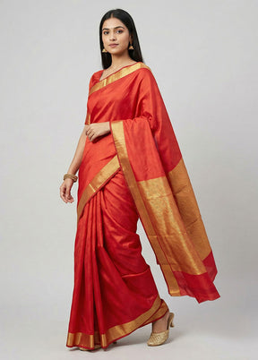 Red Handloom Kanjivaram Pure Silk Saree With Blouse Piece