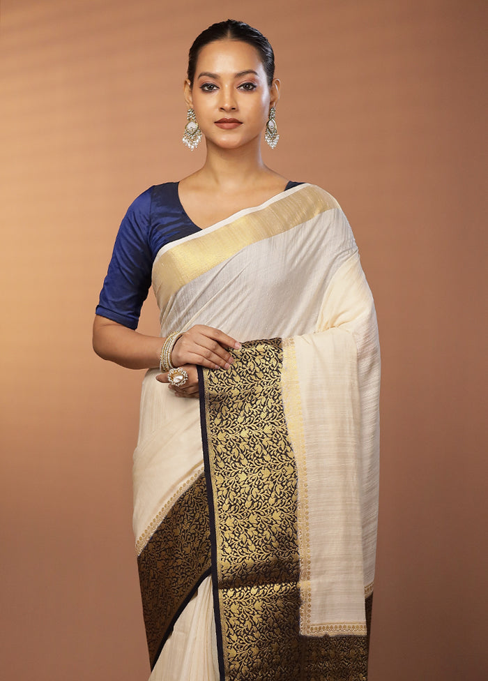 White Dupion Silk Saree With Blouse Piece