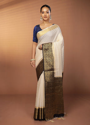 White Dupion Silk Saree With Blouse Piece