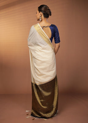 White Dupion Silk Saree With Blouse Piece