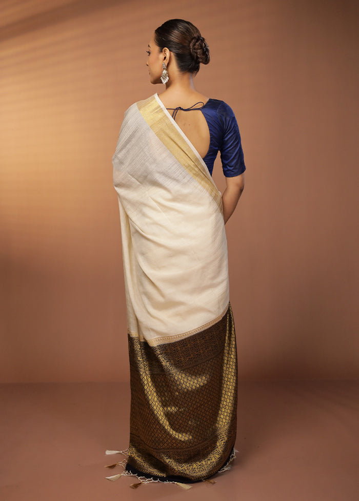 White Dupion Silk Saree With Blouse Piece