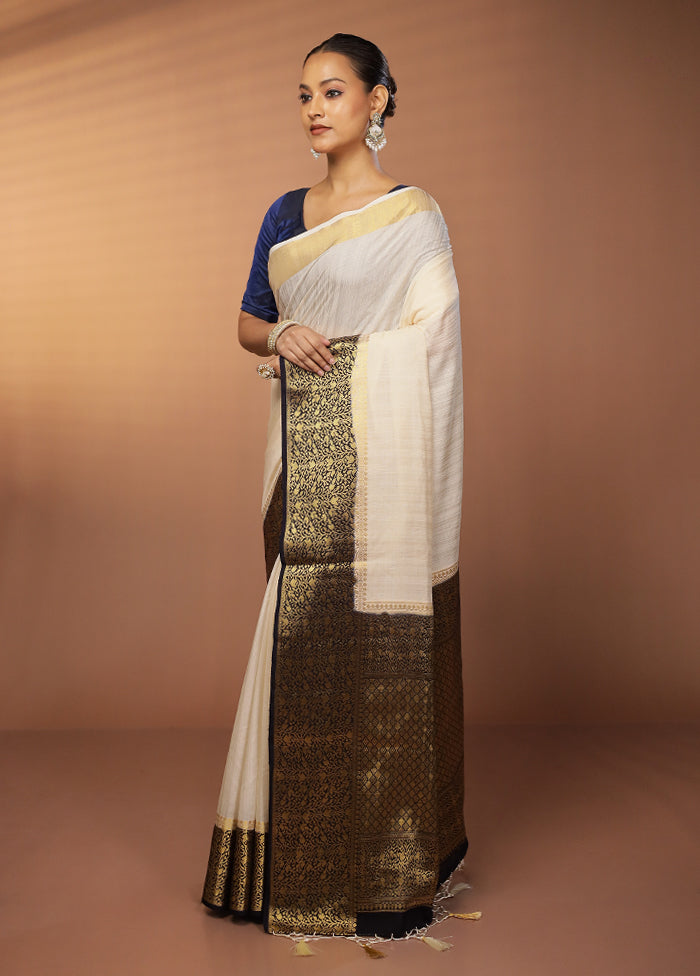 White Dupion Silk Saree With Blouse Piece