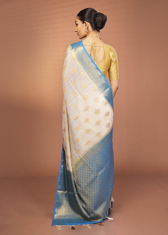 White Dupion Silk Saree With Blouse Piece