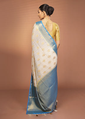 White Dupion Silk Saree With Blouse Piece