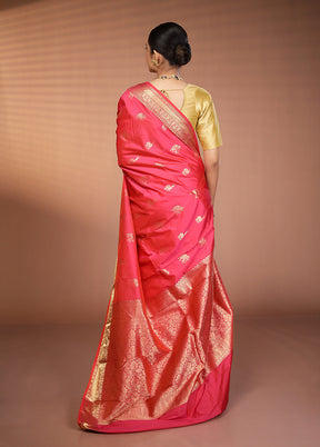 Pink Handloom Kanjivaram Pure Silk Saree With Blouse Piece