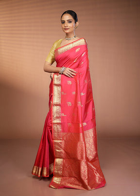 Pink Handloom Kanjivaram Pure Silk Saree With Blouse Piece