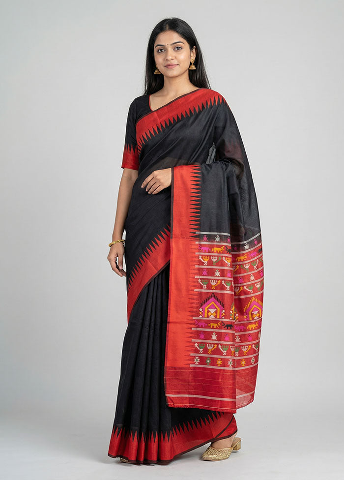 Black Tussar Silk Saree With Blouse Piece
