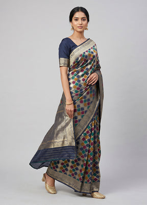 Blue Cotton Saree With Blouse Piece