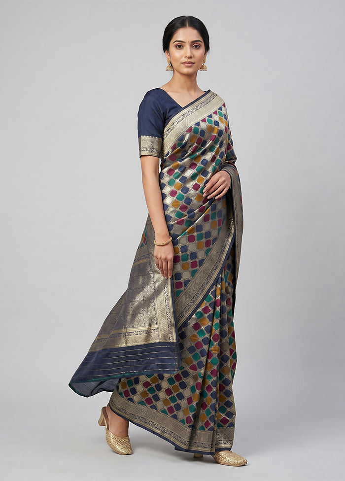 Blue Cotton Saree With Blouse Piece