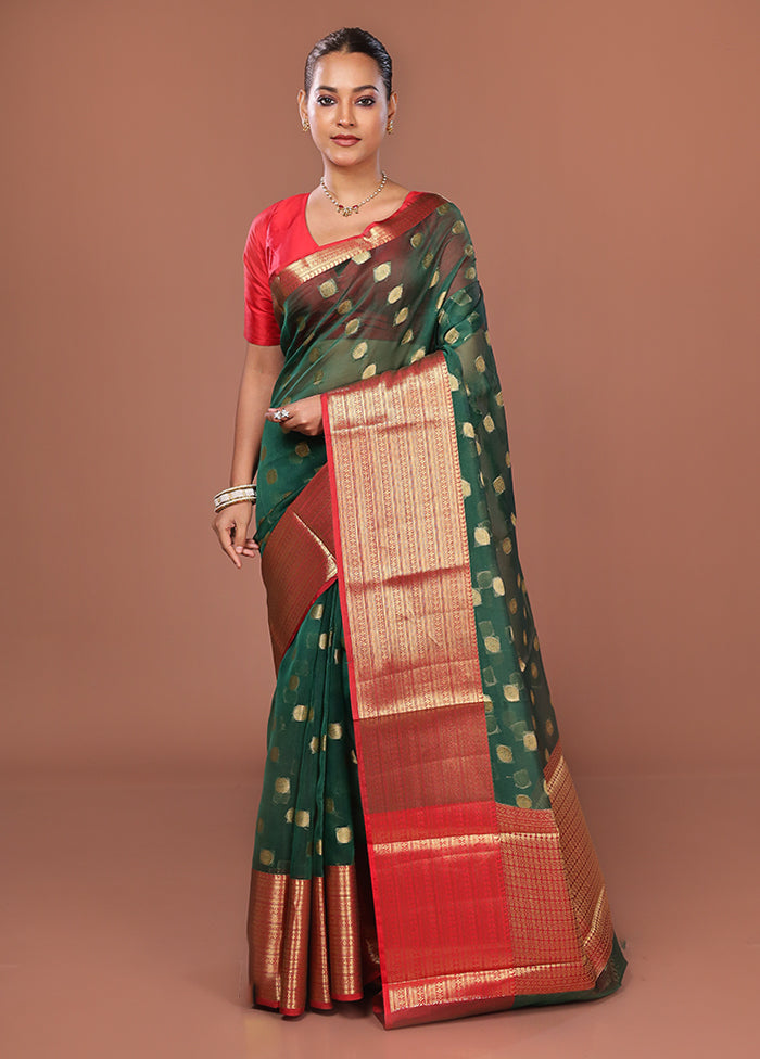 Green Organza Saree With Blouse Piece