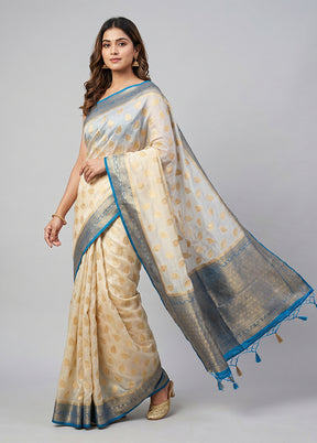 Cream Dupion Silk Saree With Blouse Piece