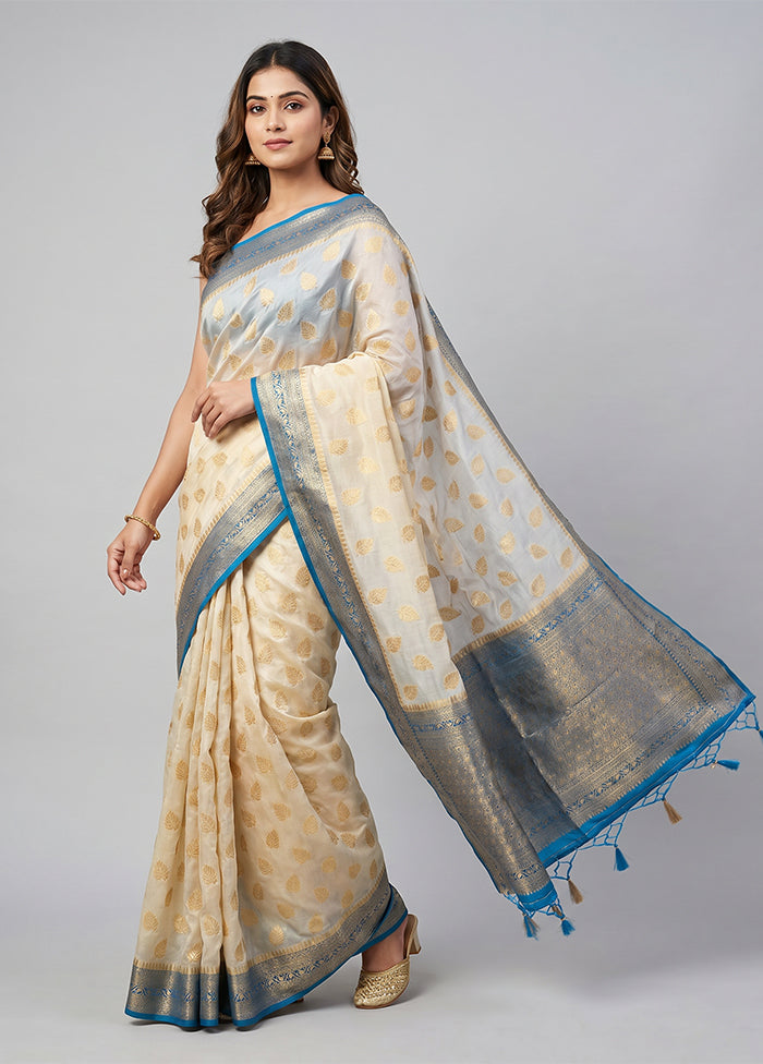 Cream Dupion Silk Saree With Blouse Piece
