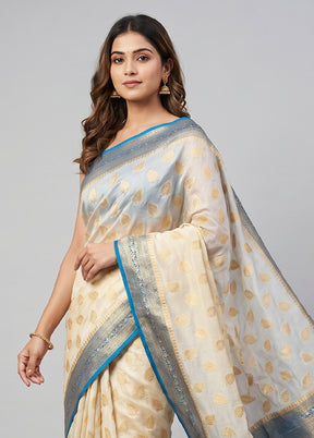 Cream Dupion Silk Saree With Blouse Piece