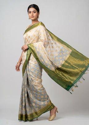 Cream Dupion Silk Saree With Blouse Piece