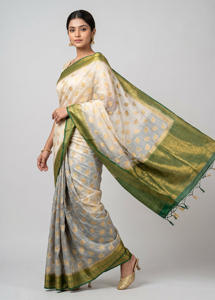 Cream Dupion Silk Saree With Blouse Piece