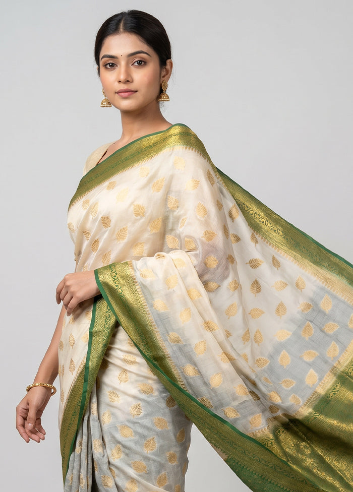 Cream Dupion Silk Saree With Blouse Piece