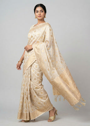 Cream Dupion Silk Saree With Blouse Piece