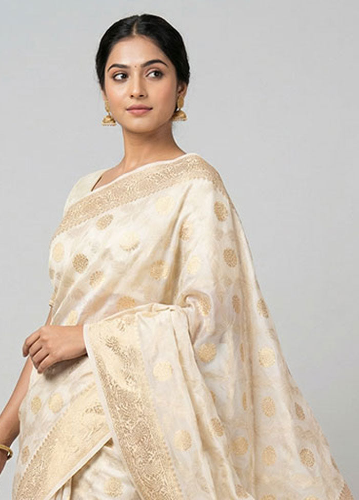 Cream Dupion Silk Saree With Blouse Piece