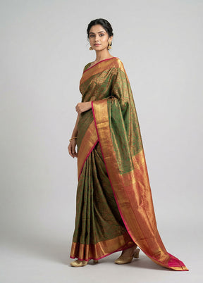 Cream Handloom Kanchipuram Pure Silk Saree With Blouse Piece