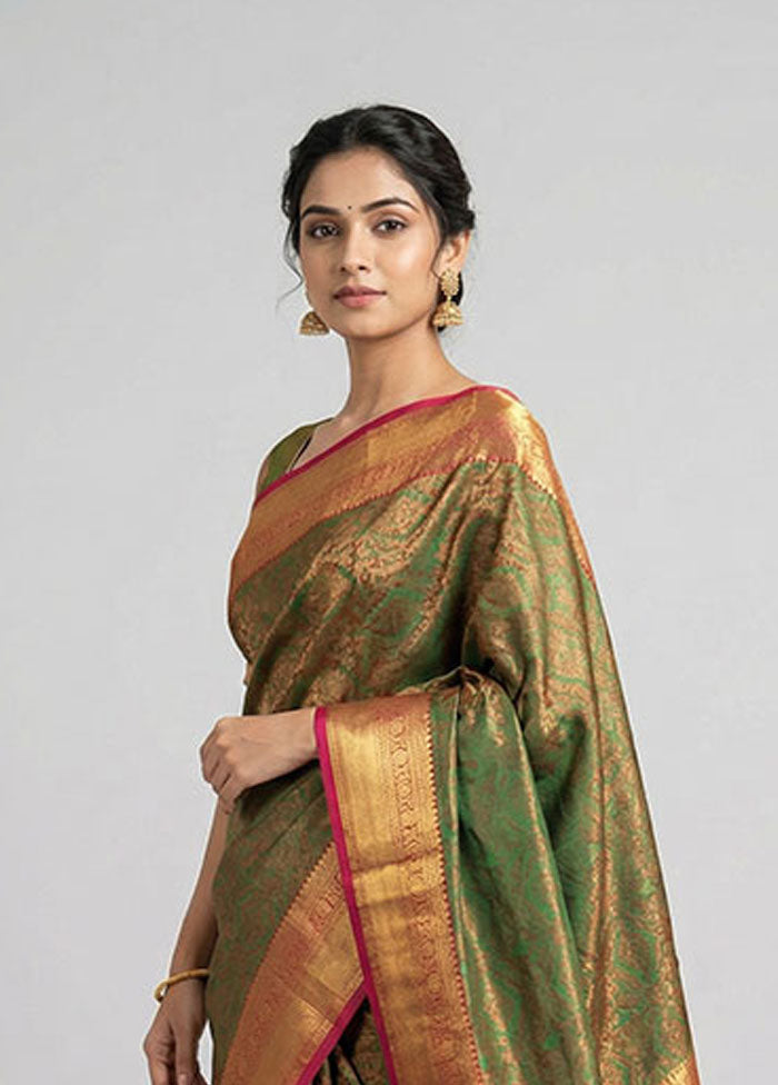 Cream Handloom Kanchipuram Pure Silk Saree With Blouse Piece