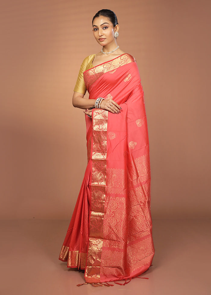 Pink Kanjivaram Silk Saree With Blouse Piece
