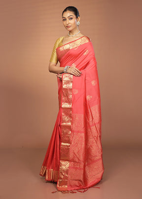 Pink Kanjivaram Silk Saree With Blouse Piece