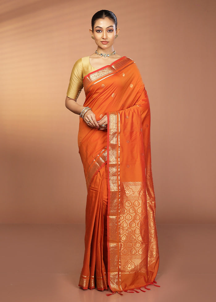 Peach Kanjivaram Silk Saree With Blouse Piece