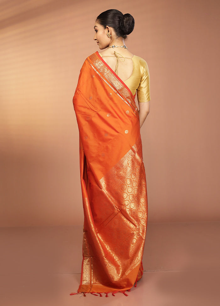 Peach Kanjivaram Silk Saree With Blouse Piece