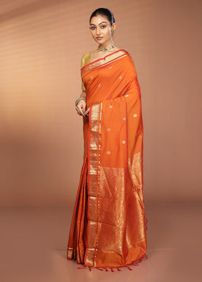 Peach Kanjivaram Silk Saree With Blouse Piece