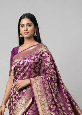 Purple Handloom Uppada Pure Silk Saree With Blouse Piece