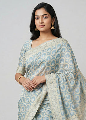 Blue Handloom Pure Cotton Saree With Blouse Piece