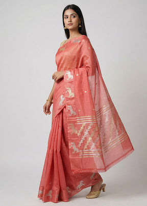 Purple Handloom Kora Pure Silk Saree With Blouse Piece