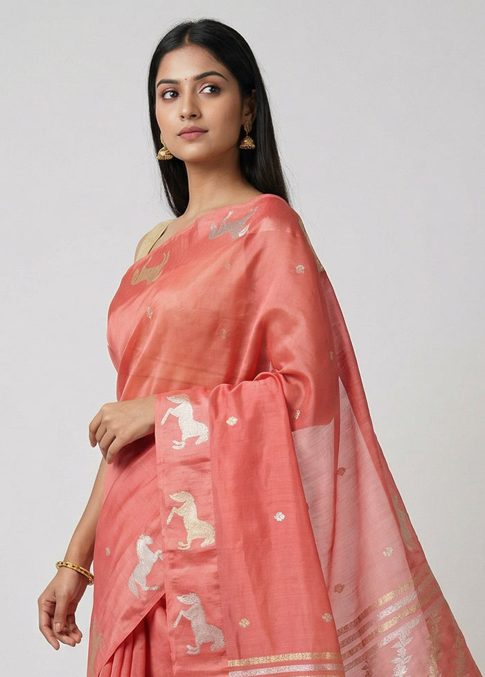 Purple Handloom Kora Pure Silk Saree With Blouse Piece