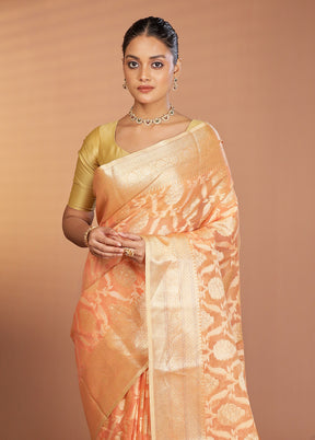 Peach Cotton Saree With Blouse Piece