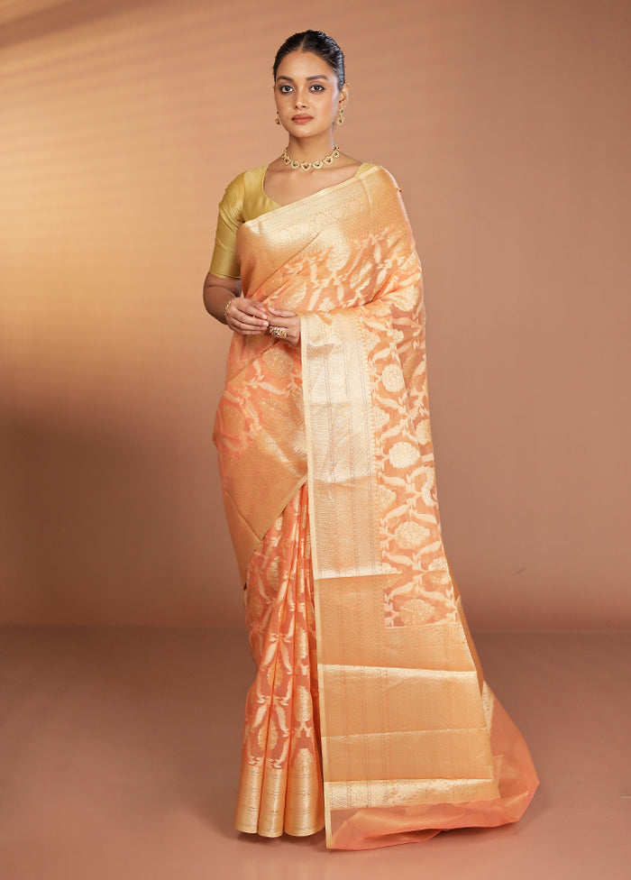 Peach Cotton Saree With Blouse Piece
