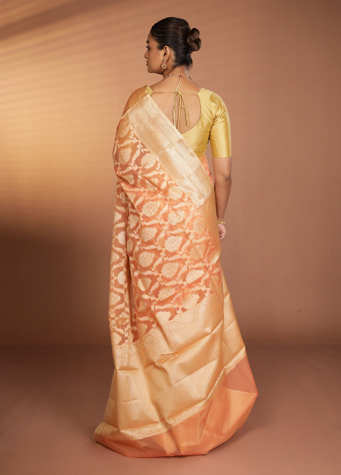 Peach Cotton Saree With Blouse Piece