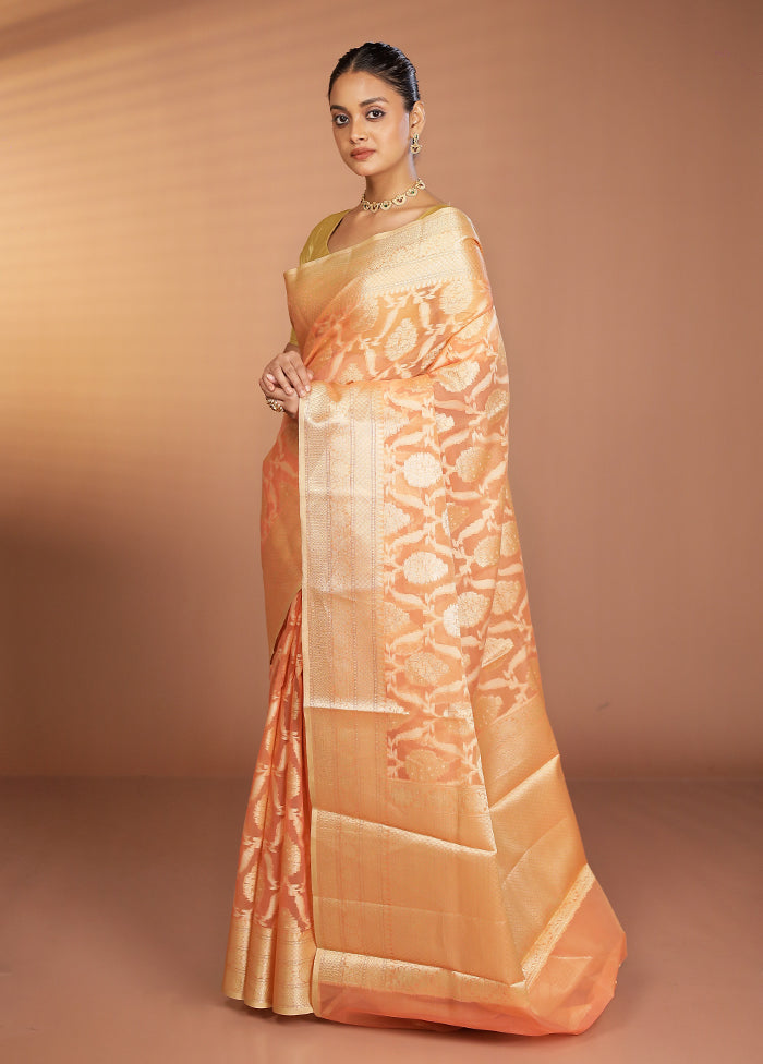 Peach Cotton Saree With Blouse Piece