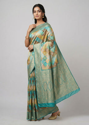 Blue Dupion Silk Saree With Blouse Piece