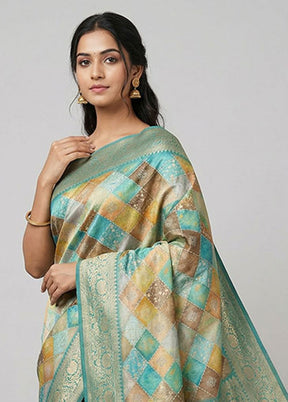 Blue Dupion Silk Saree With Blouse Piece